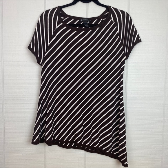 INS International Concepts Brown & White Striped Short Sleeve Sweater Top XL - Picture 1 of 3